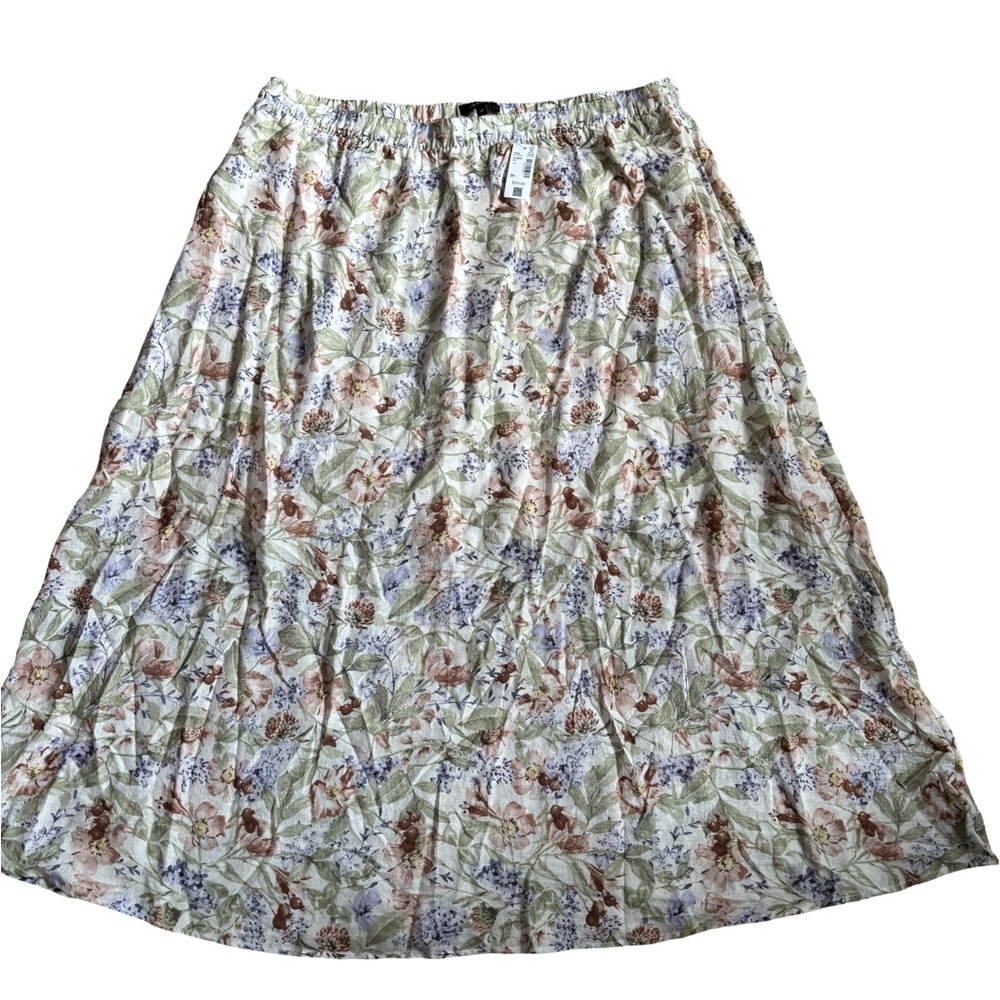 Reitmans Floral A-Line Skirt - Cream and Green